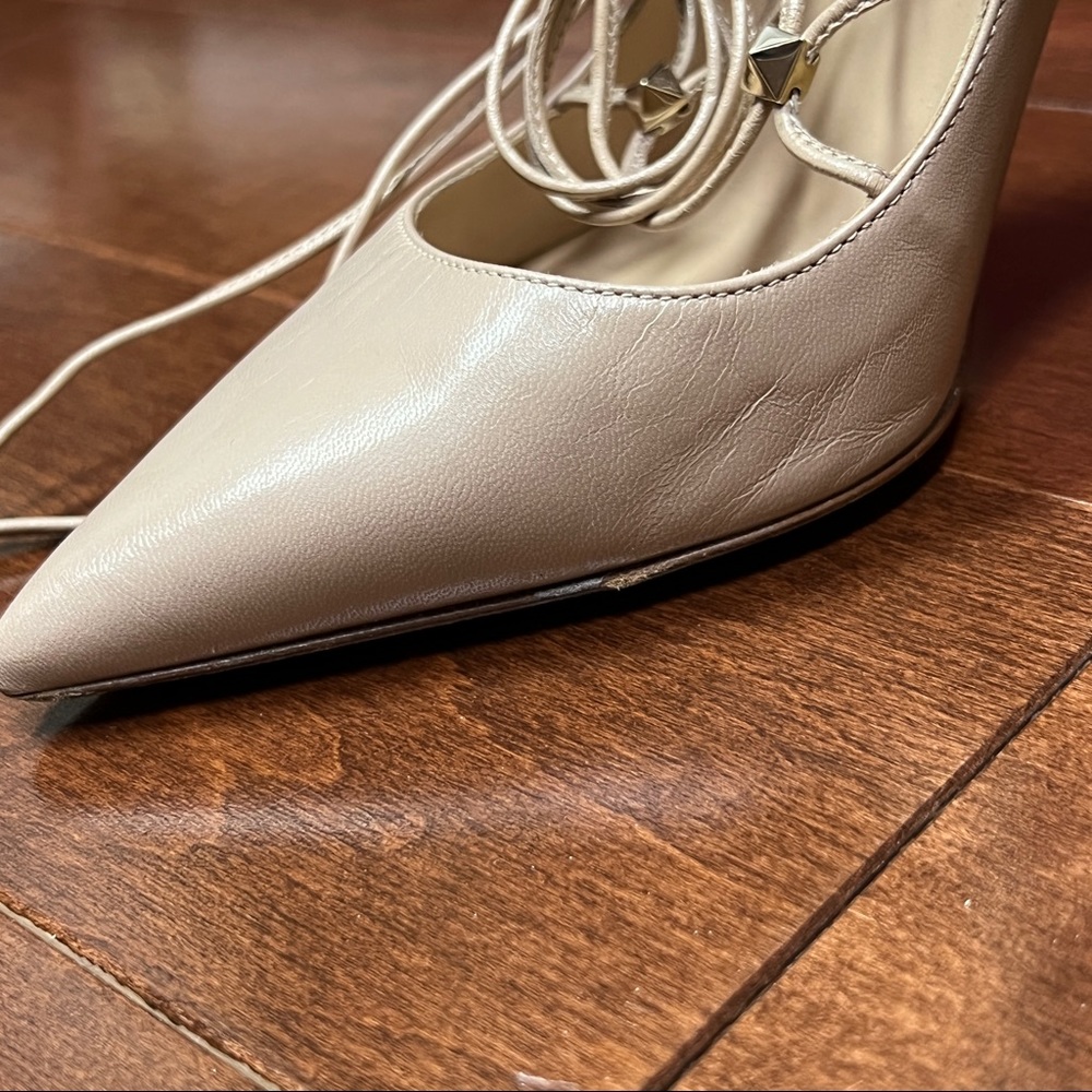 Valentino rock stud lace up ankle strap neutral color pump in size 37 with box - Picture 3 of 12